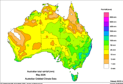 Monthly rainfall totals for Australia