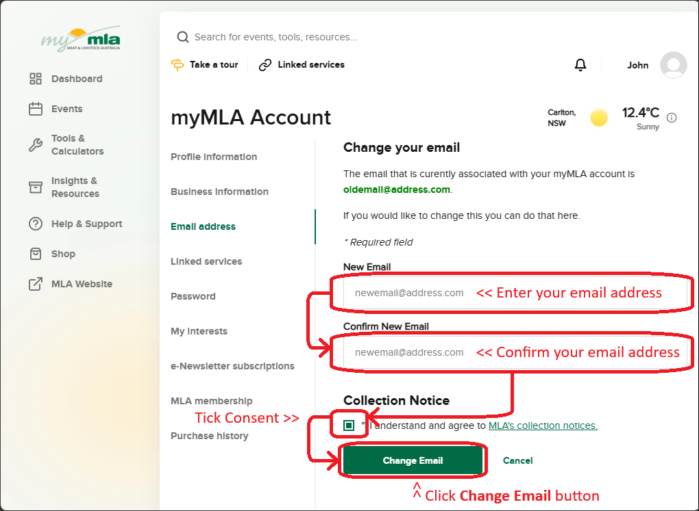 Update myMLA Email Screenshot