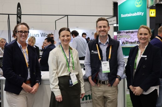 (From left) MLA’s General Manager – Research and Development and Adoption Sarah Strachan, SA Shadow Minister for Primary Industries and Regional Development Nicola Centofanti, MLA’s Head of Corporate Affairs, Media and Events, Aaron Wakely and LambEx Chair of the Board, Allison Harker