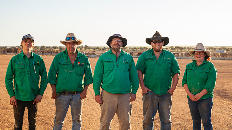 Angus Lawton, Rob Mott, Dale Ure, Reid Brennick, and Zoe Aitken, WestBeef Feedlot, Kalannie.